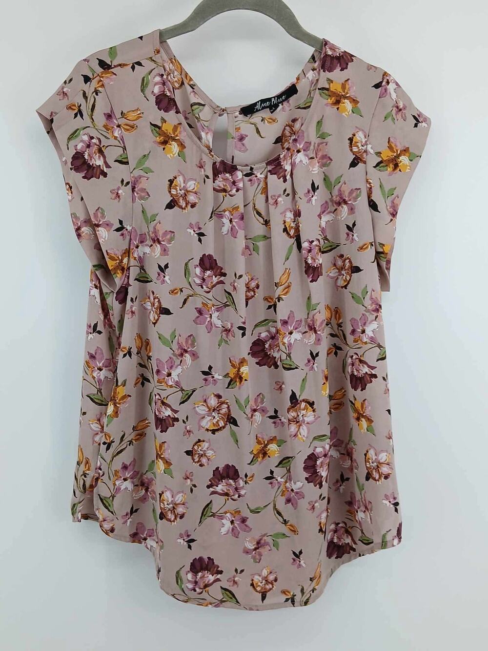 floral blouse, Alice Blue, cap sleeve with pleat front detail